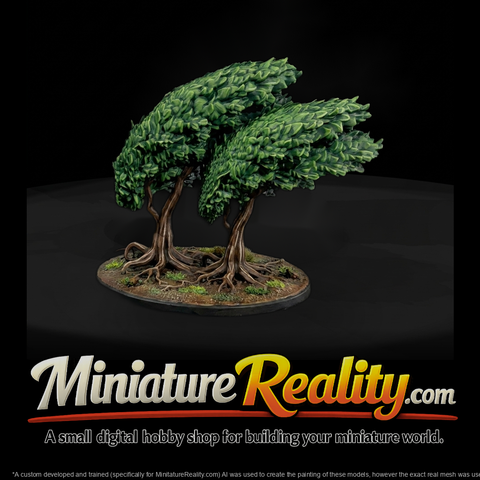 Stylized Twin Trees on Round Base & Tabletop