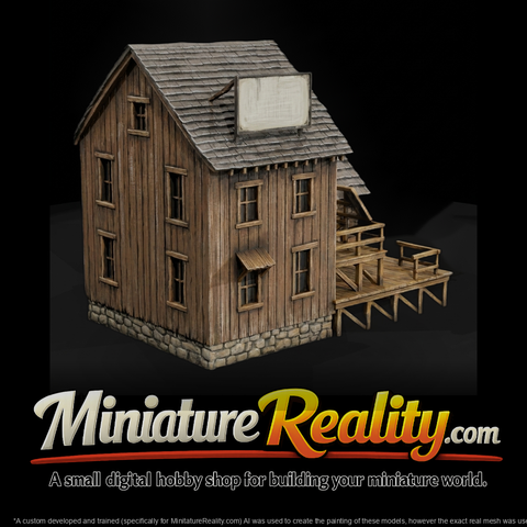 Two-Story Wooden Building with Raised Deck (HO Scale)