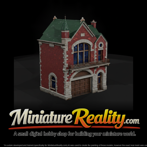 Victorian Townhouse Facade with Turret & Garage