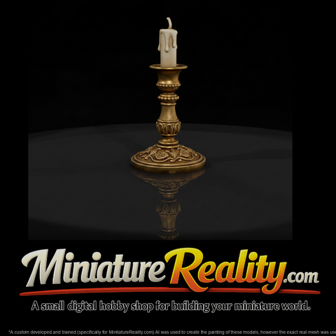 Ornate Brass Candlestick miniature, three-quarter view