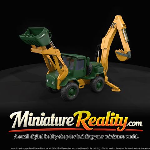 Yellow & Black Backhoe Loader — 3D Printable Miniature