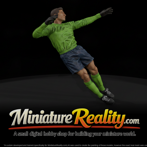 0072 sports soccer goalkeeper dive miniature, three-quarter view