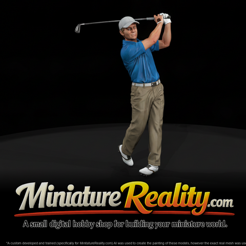 0082 sports golfer m swing miniature, three-quarter view