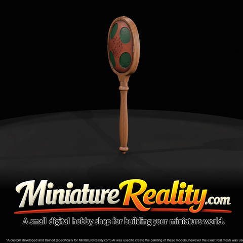 Victorian-style brass bed warmer (miniature dollhouse prop)