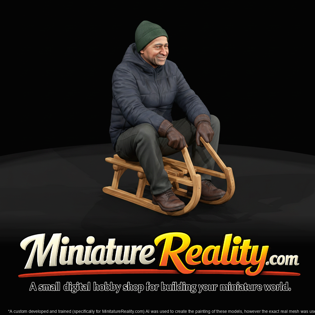 Seated adult on wooden sled