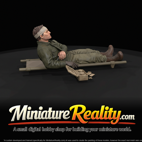 reclining human figure on stretcher (scale miniature/3D sculpt)