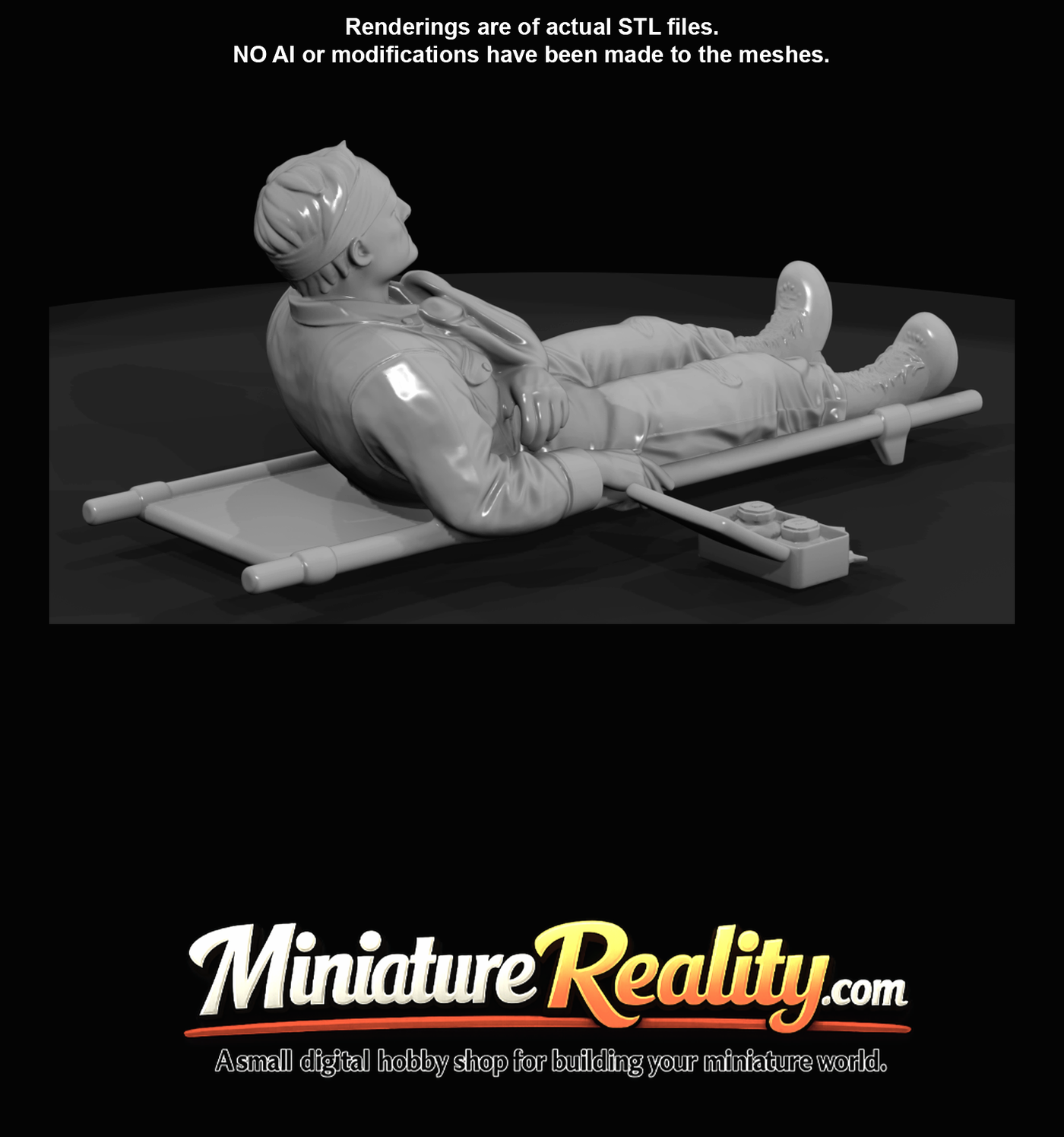 reclining human figure on stretcher (scale miniature/3D sculpt)
