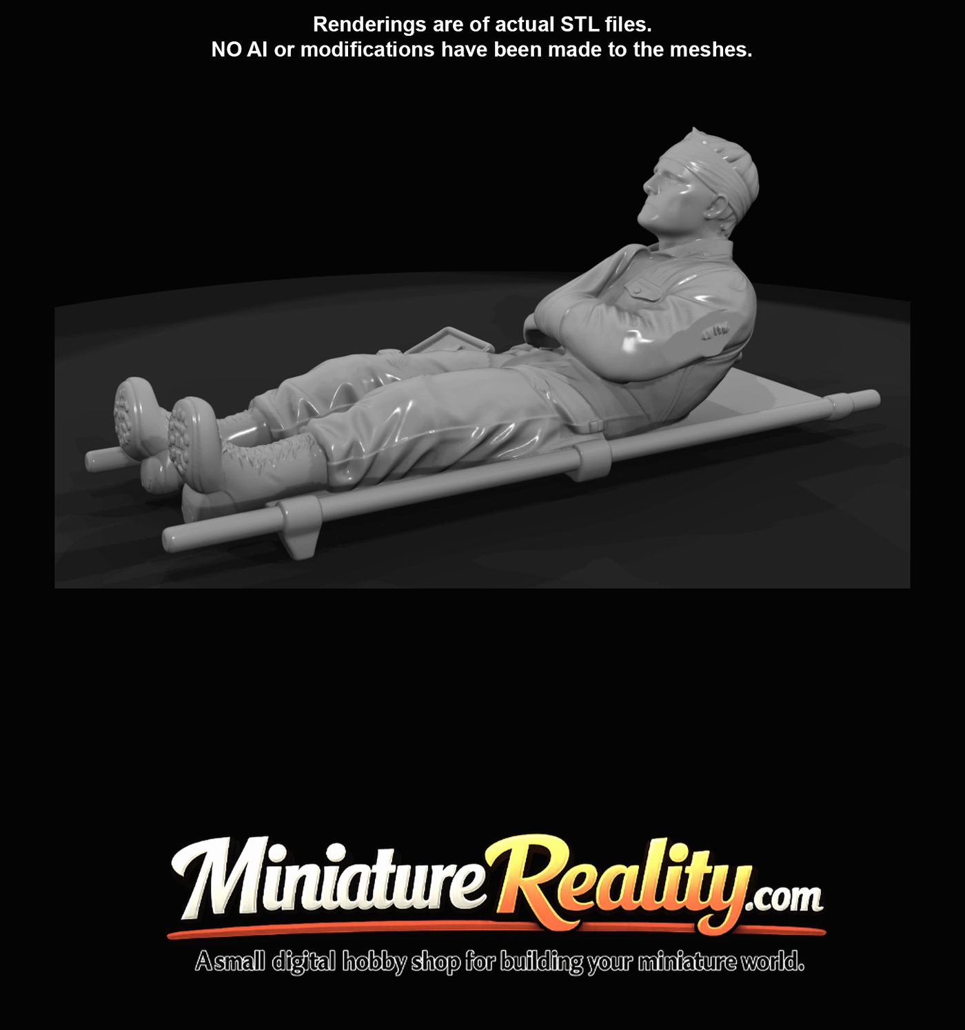 reclining human figure on stretcher (scale miniature/3D sculpt)