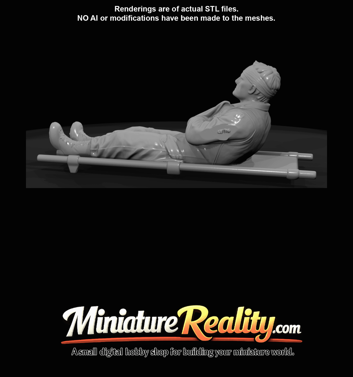 reclining human figure on stretcher (scale miniature/3D sculpt)