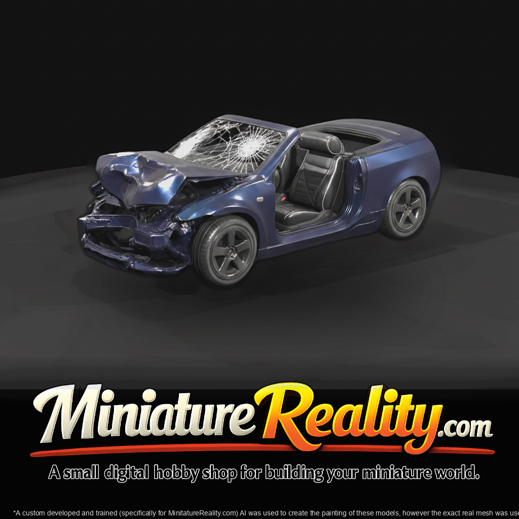 modern convertible (2010s–2020s) — damaged, soft-top up