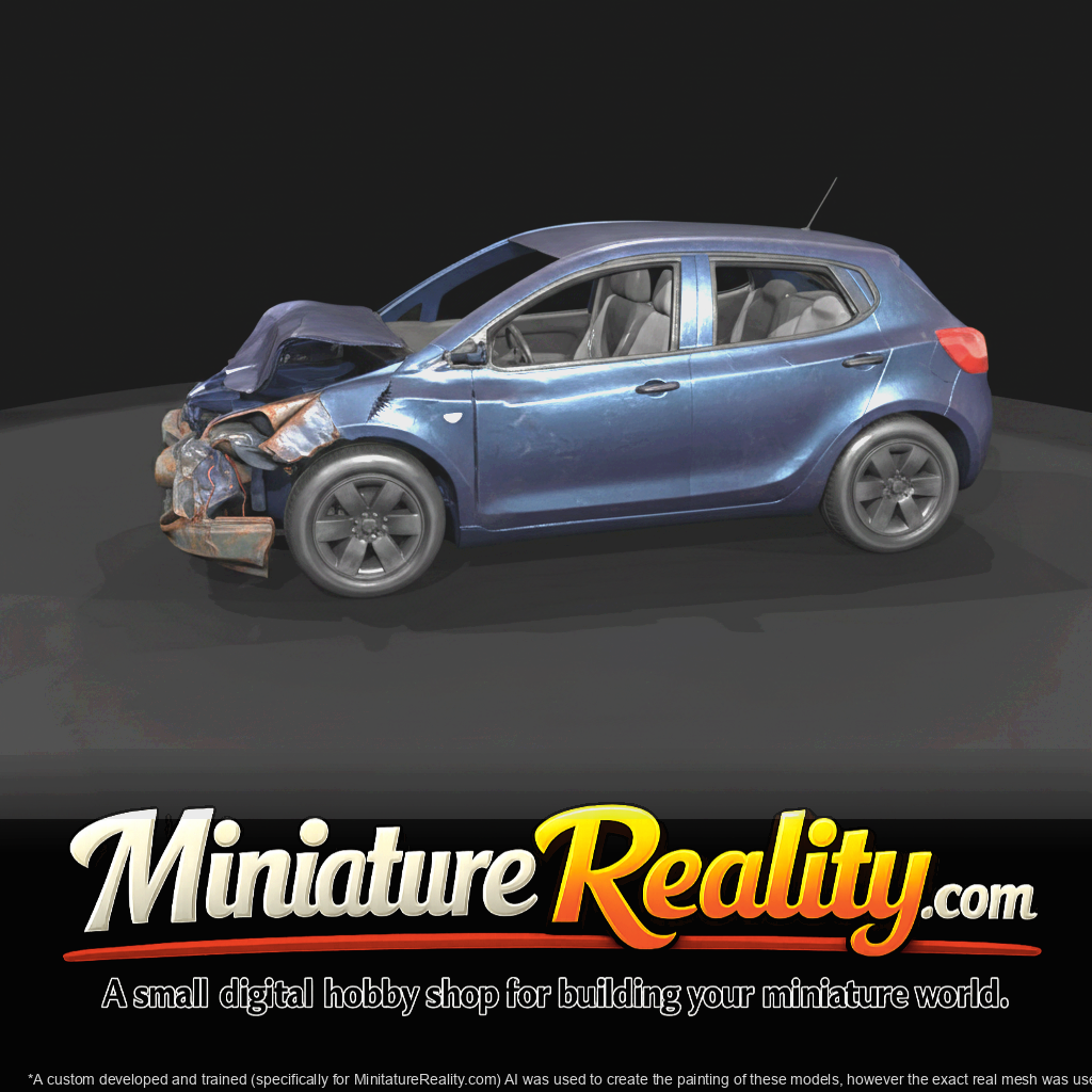 compact car (2010s–2020s) — wrecked, multiple impact damage