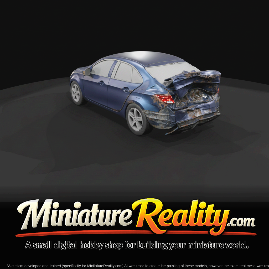 family sedan (2010s–2020s) — wrecked, collision damage