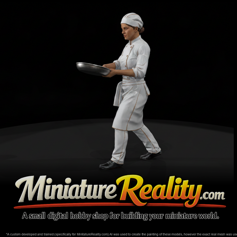 Restaurant Chef Carrying a Skillet miniature, three-quarter view