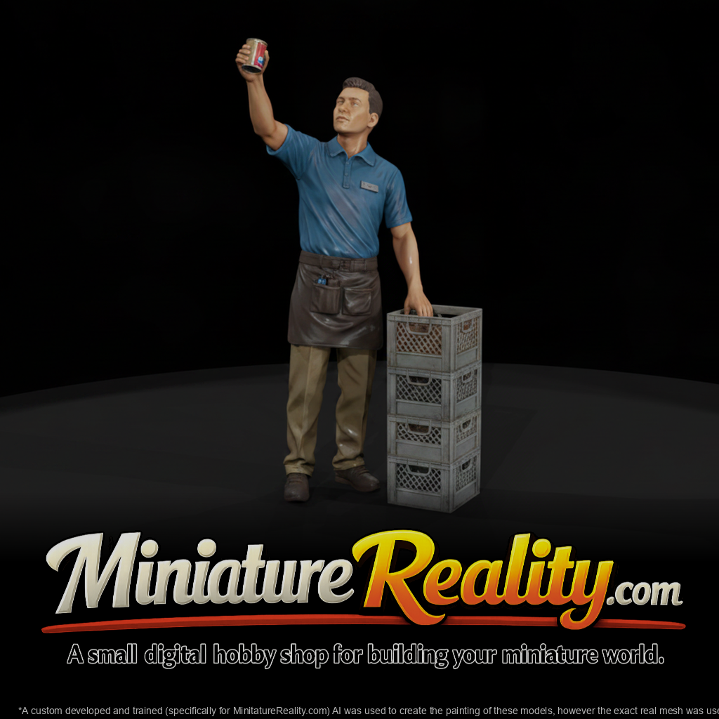 Grocery Clerk Stocking Shelves miniature, three-quarter view