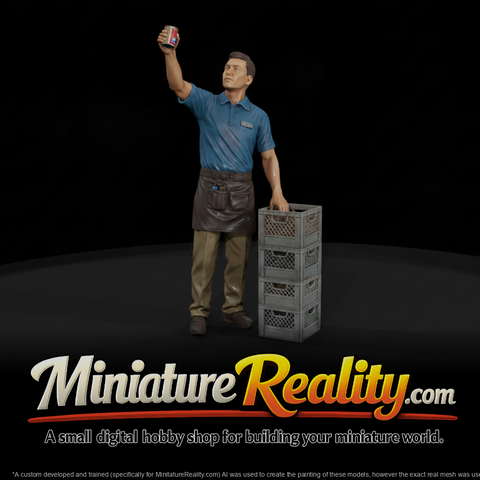 Grocery Clerk Stocking Shelves miniature, three-quarter view