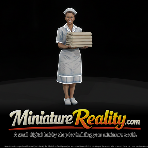 0132 service hotel maid miniature, three-quarter view