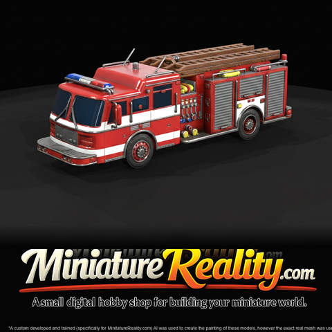 modern American aerial ladder fire engine (2000s–2020s) — ladder truck, red and white livery