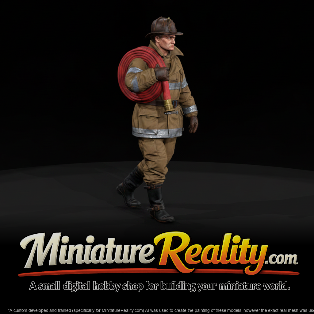 1950s Firefighter with Hose miniature, three-quarter view