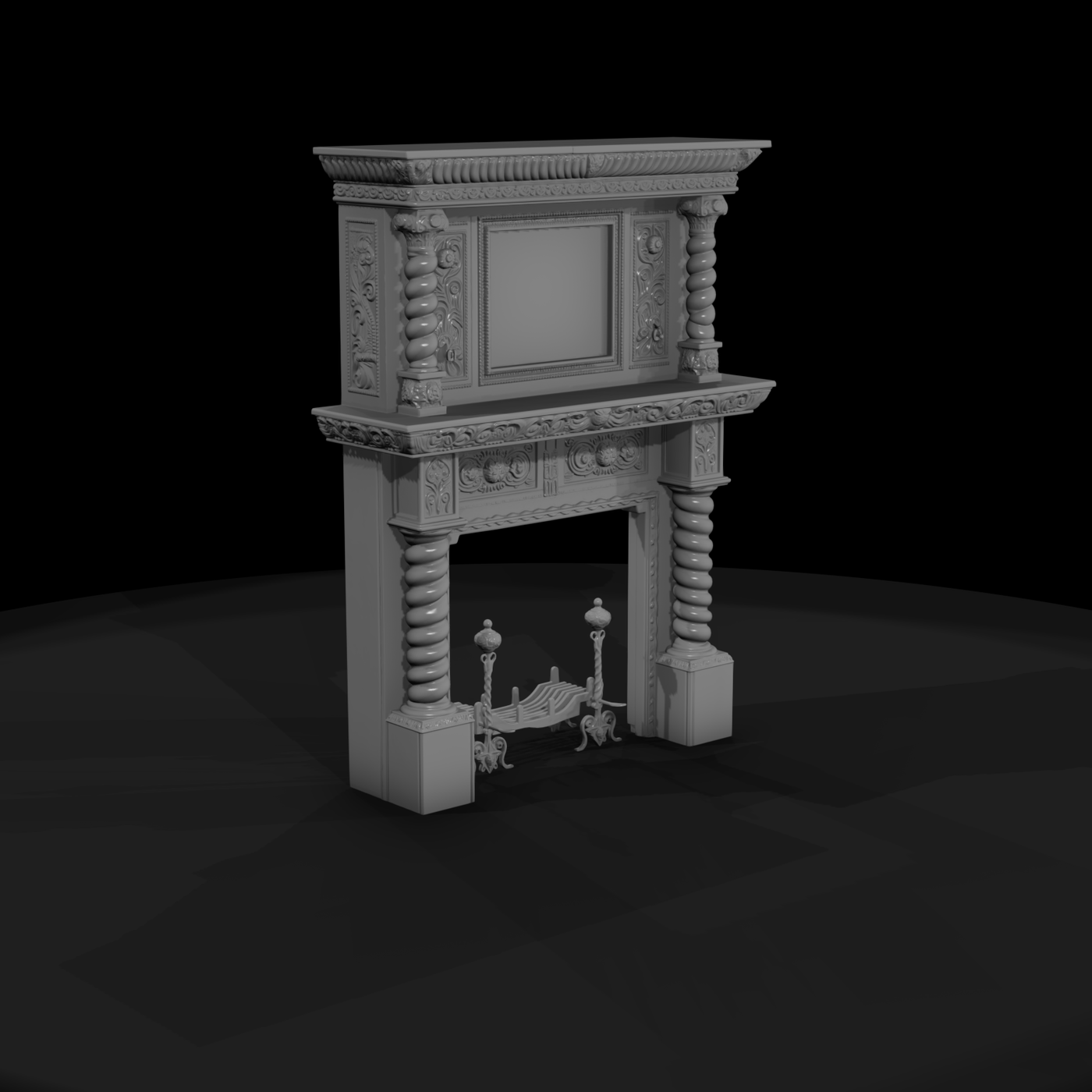 Antique Carved Oak Fireplace Mantel