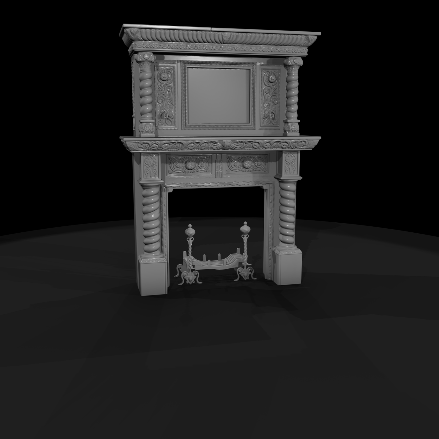 Antique Carved Oak Fireplace Mantel
