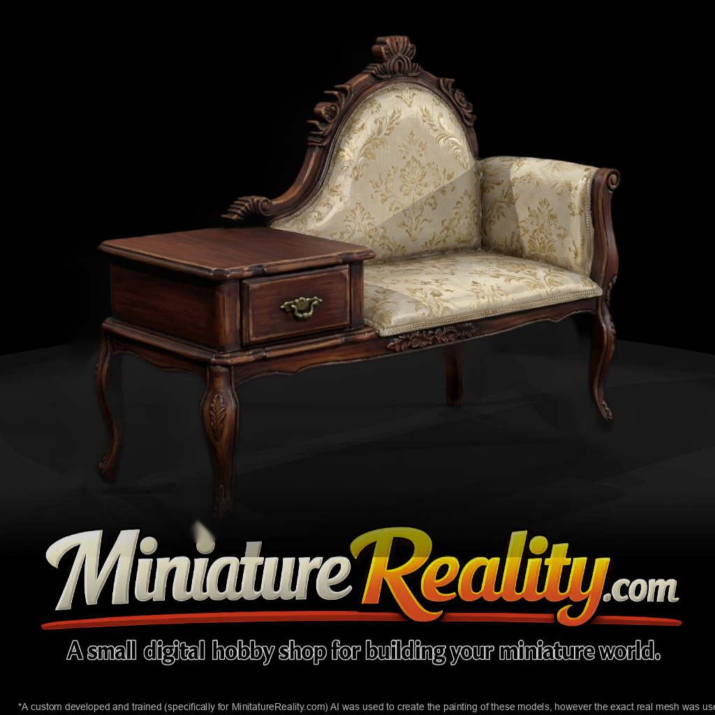 Victorian settee with side table and drawer