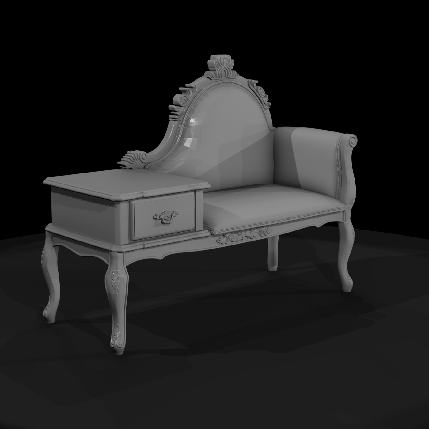 Victorian settee with side table and drawer
