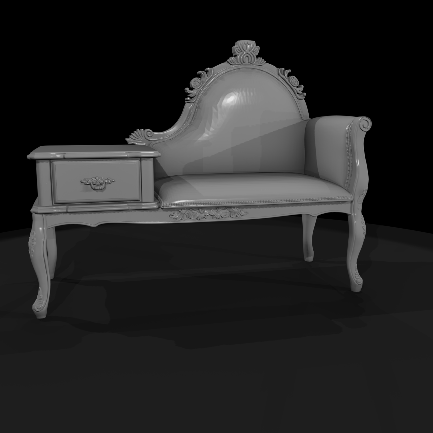 Victorian settee with side table and drawer