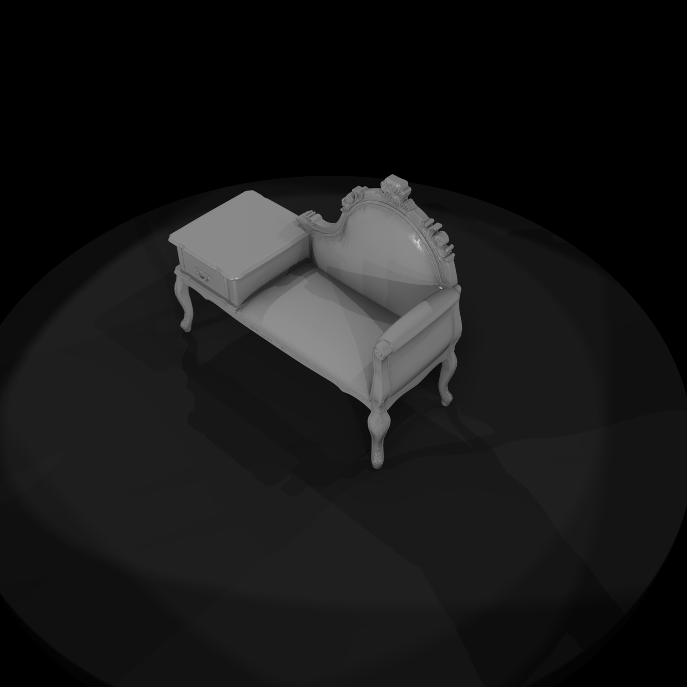 Victorian settee with side table and drawer
