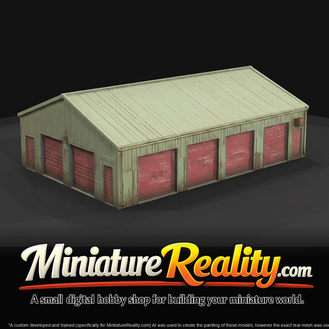 Small Industrial Storage Garage Multi Bay Unit With Pitched Roof And Vertical Siding (estimated)
