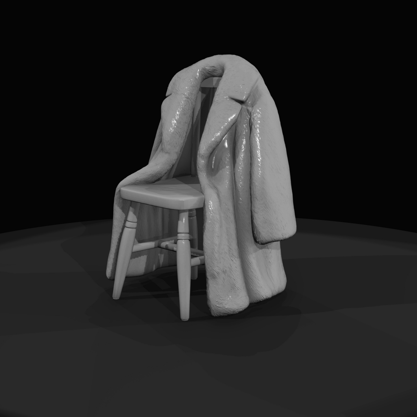 Fur coat draped over chair (1860s)