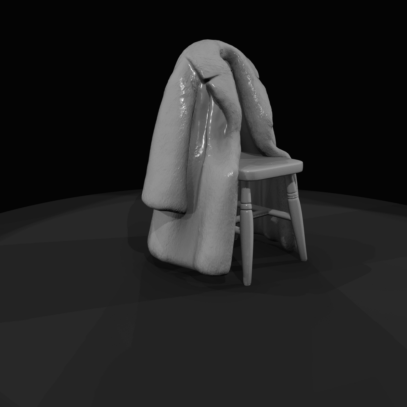 Fur coat draped over chair (1860s)