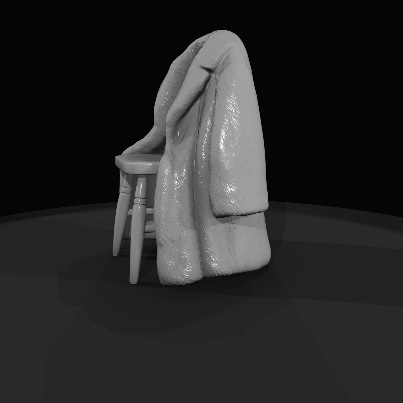 Fur coat draped over chair (1860s)