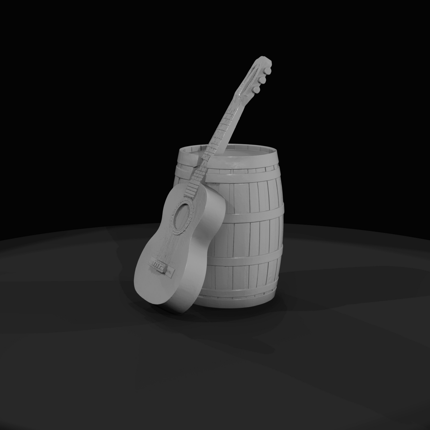 Western Guitar leaning against barrel (estimated)