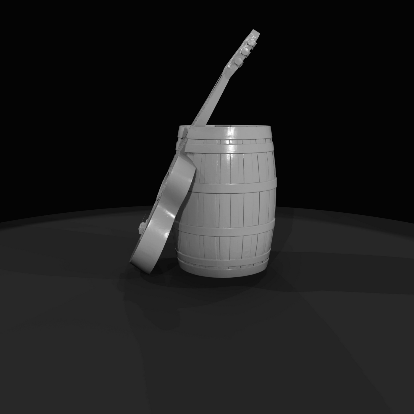 Western Guitar leaning against barrel (estimated)