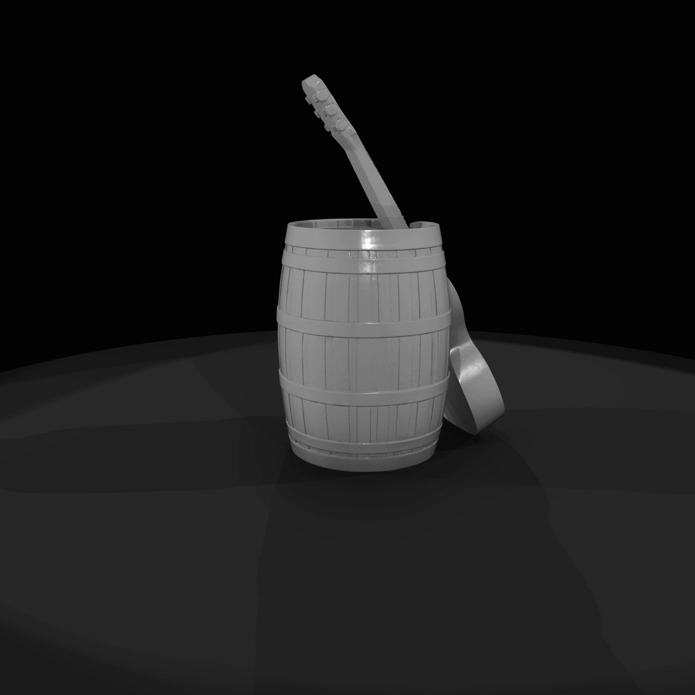 Western Guitar leaning against barrel (estimated)