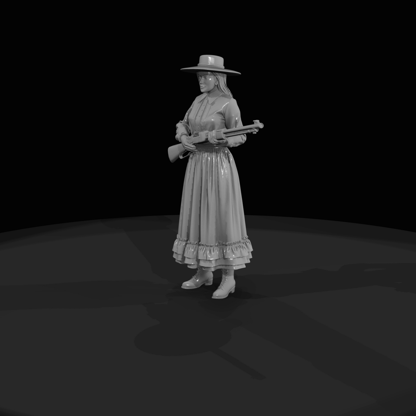 Western woman with rifle and hat