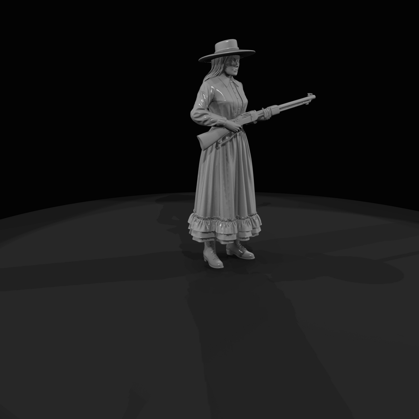 Western woman with rifle and hat