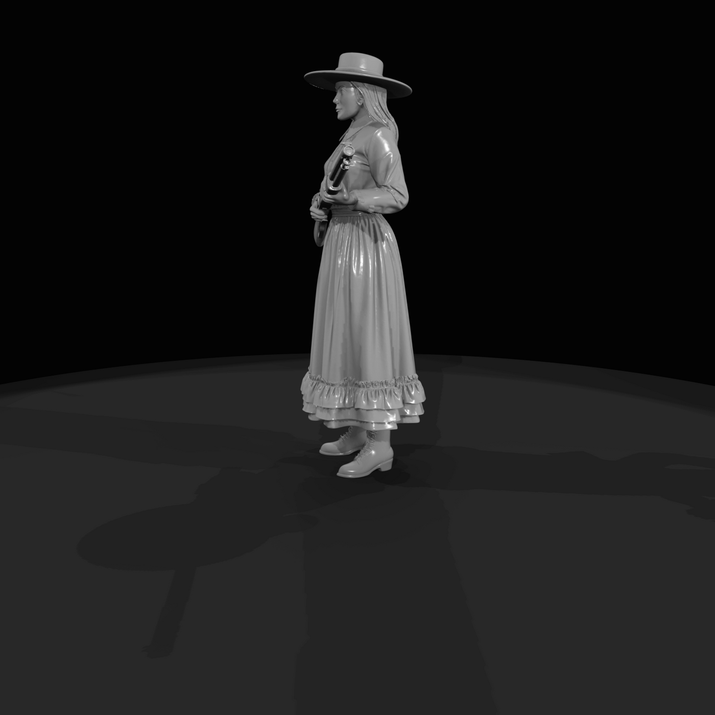 Western woman with rifle and hat