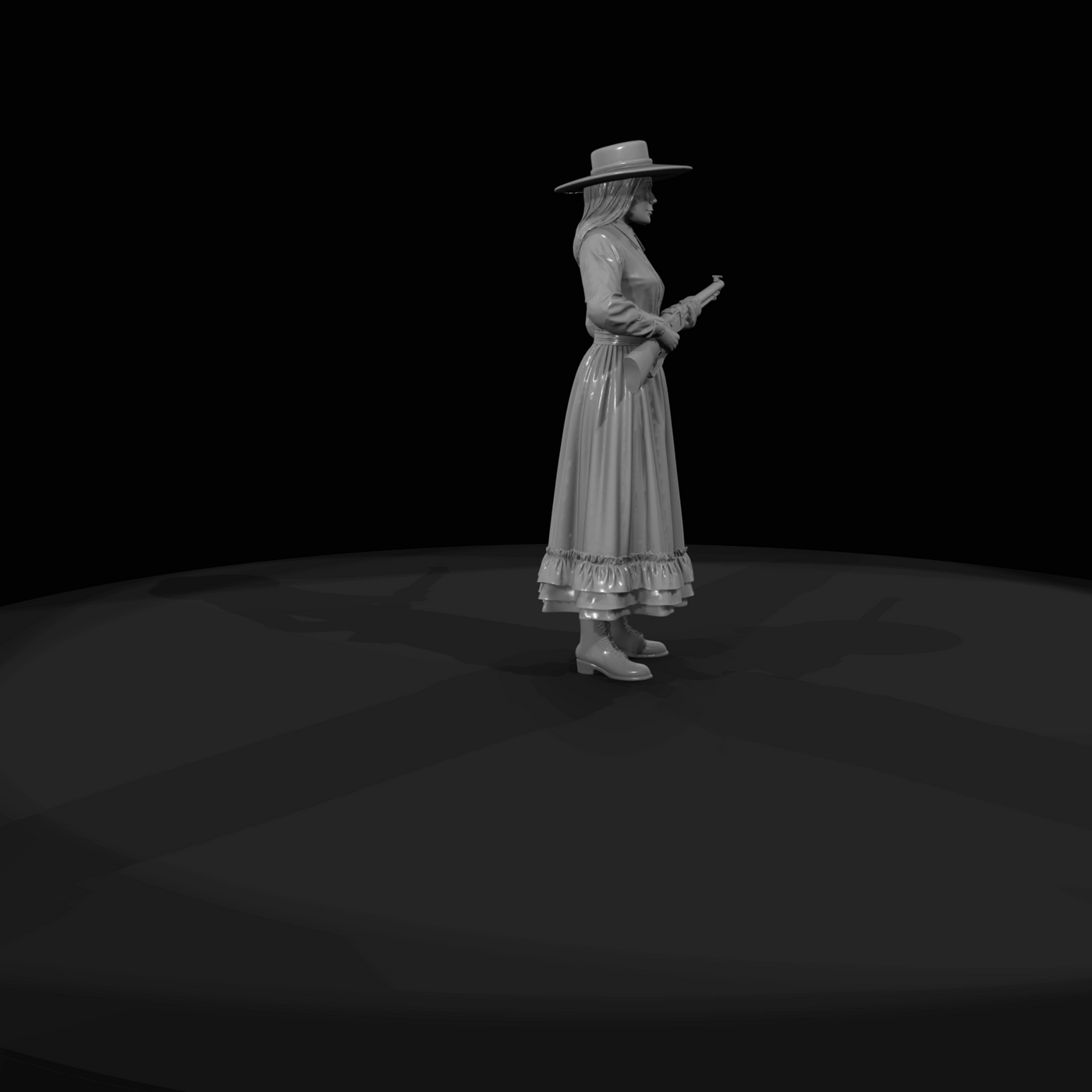 Western woman with rifle and hat