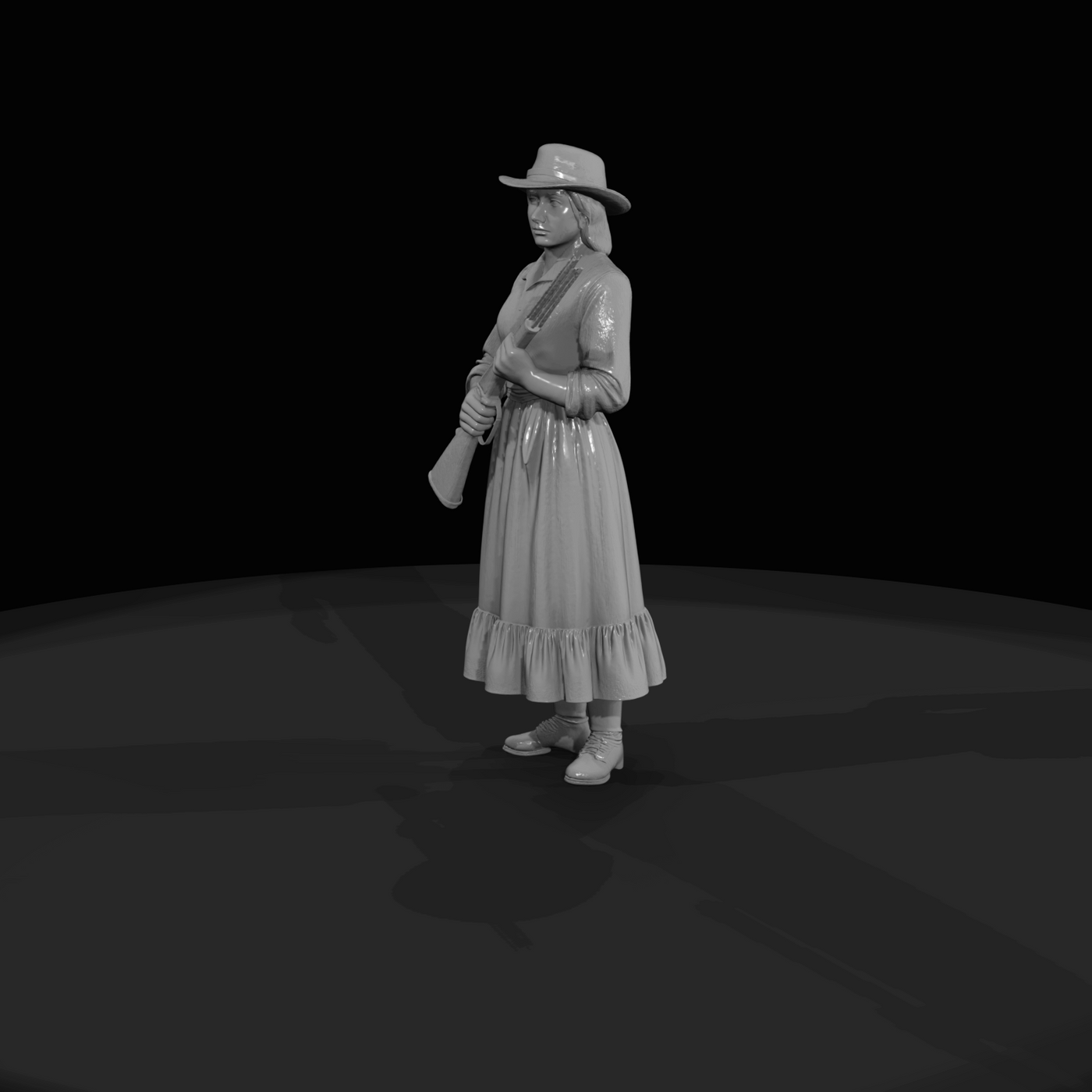 Western woman with rifle and hat
