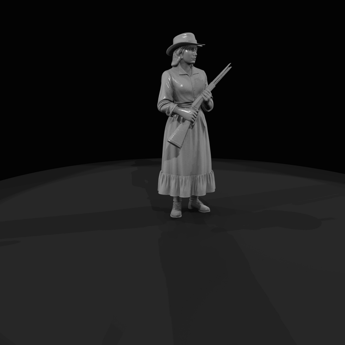 Western woman with rifle and hat