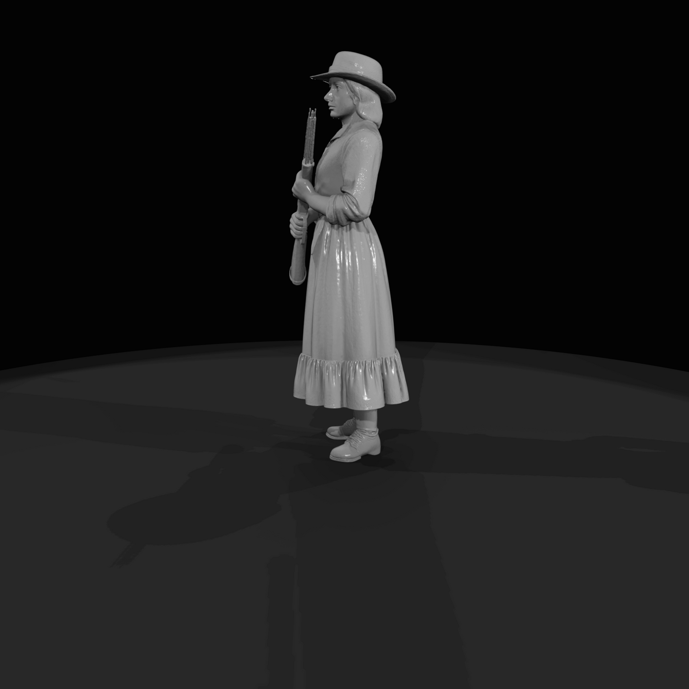 Western woman with rifle and hat