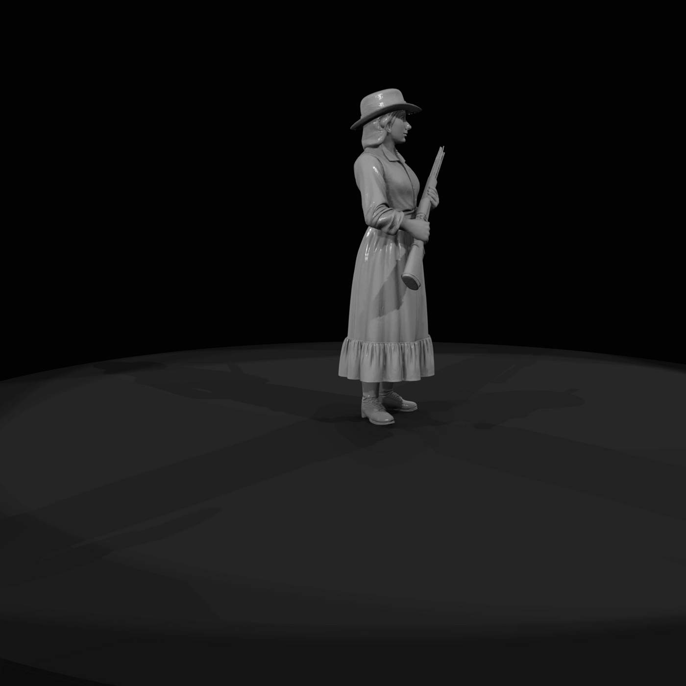 Western woman with rifle and hat