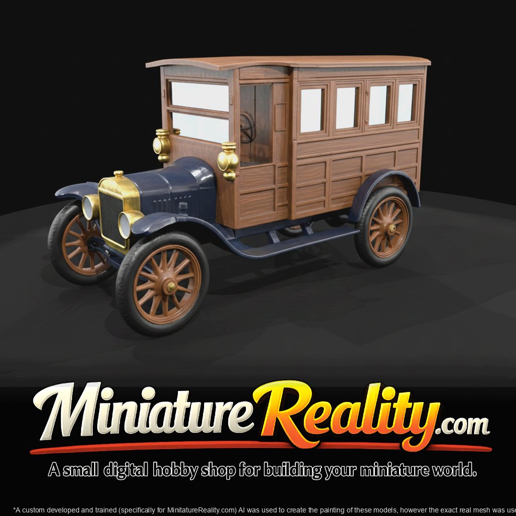 Ford Model T-style police paddy wagon (1910s–1920s) — wooden body, brass fittings, spoked wheels