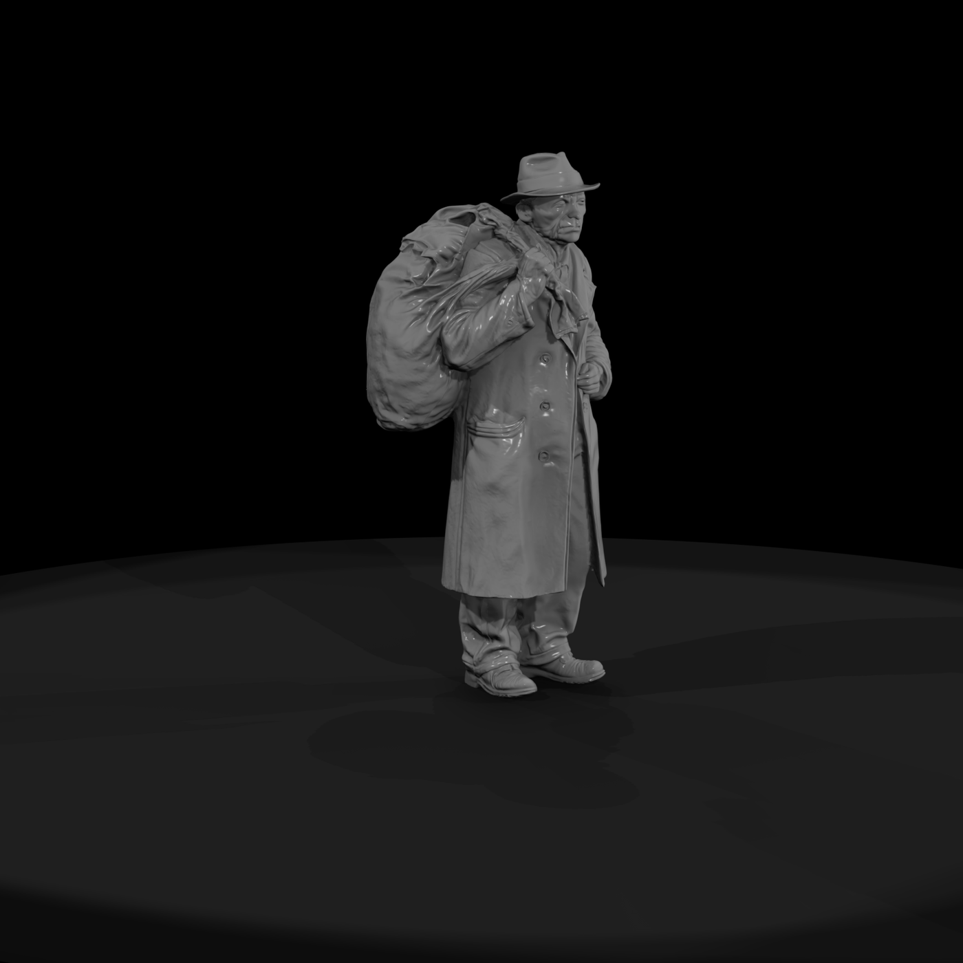 1920-40s Hobos man with bag 3d