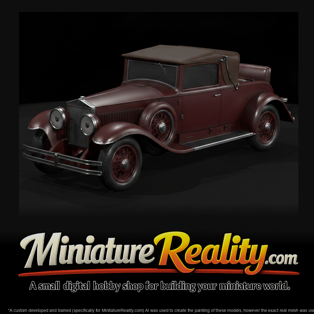 1920s luxury convertible car miniature, three-quarter view