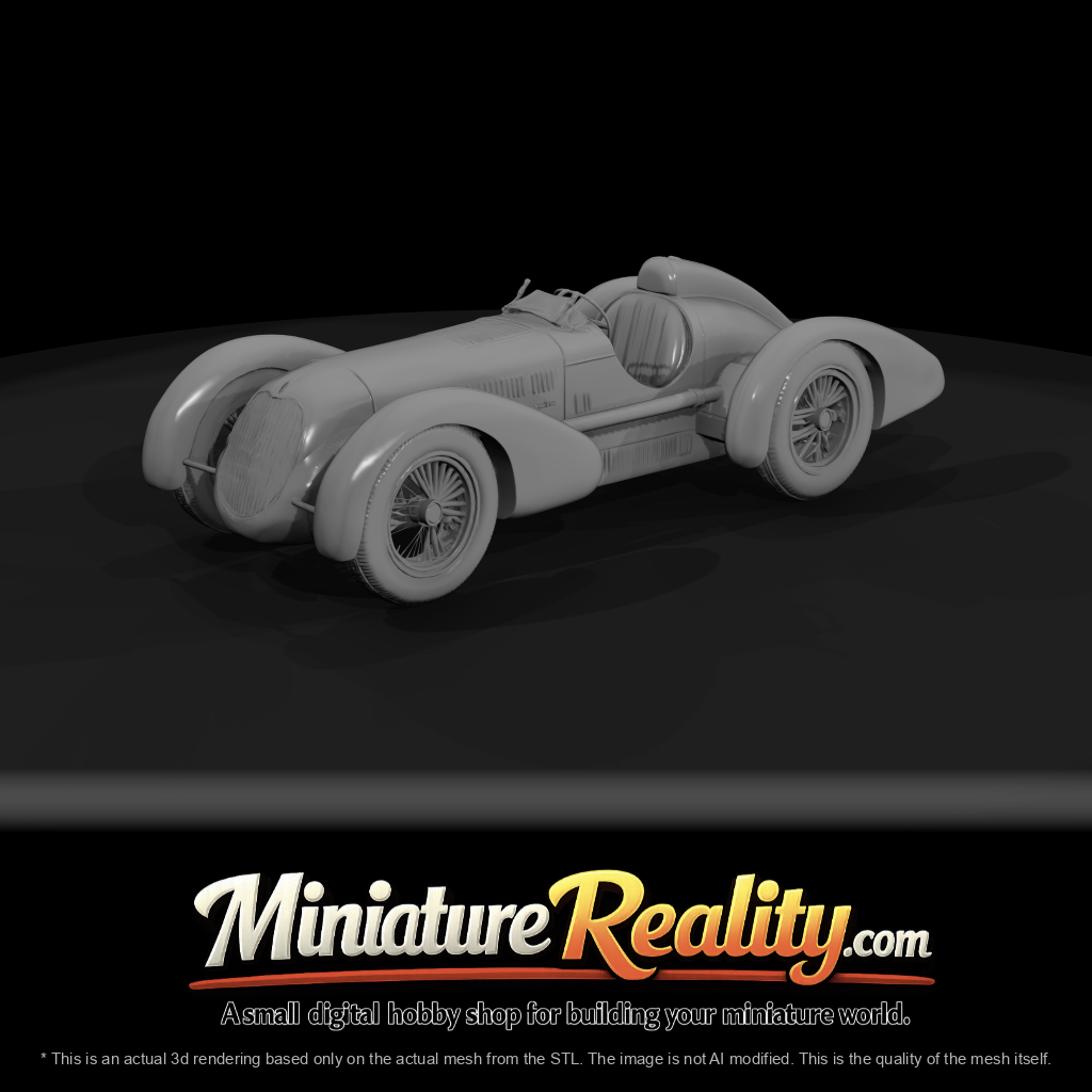 1930s racing roadster with open cockpit (1930s) — green, wire-spoke wheels, pre-war track car