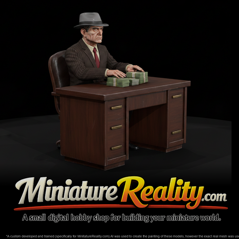 1940s Seated Mobster miniature, three-quarter view