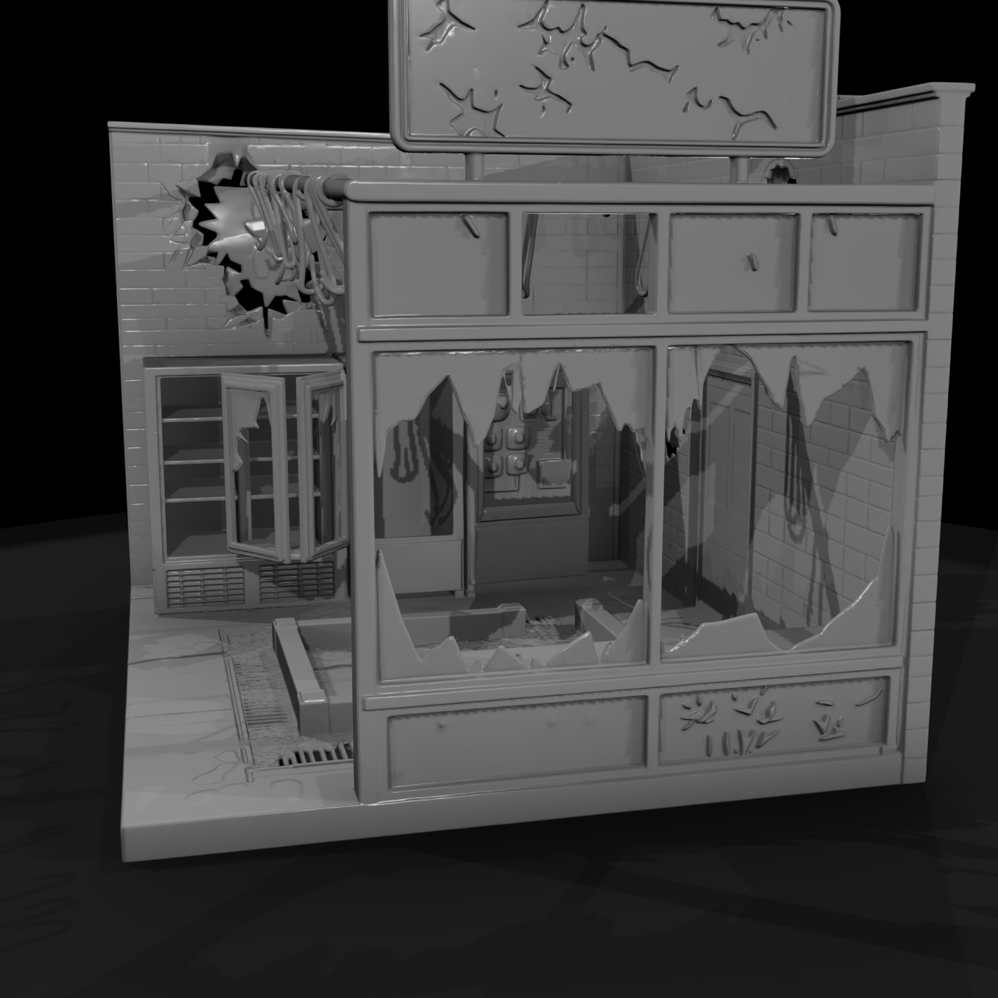 Midcentury storefront massing