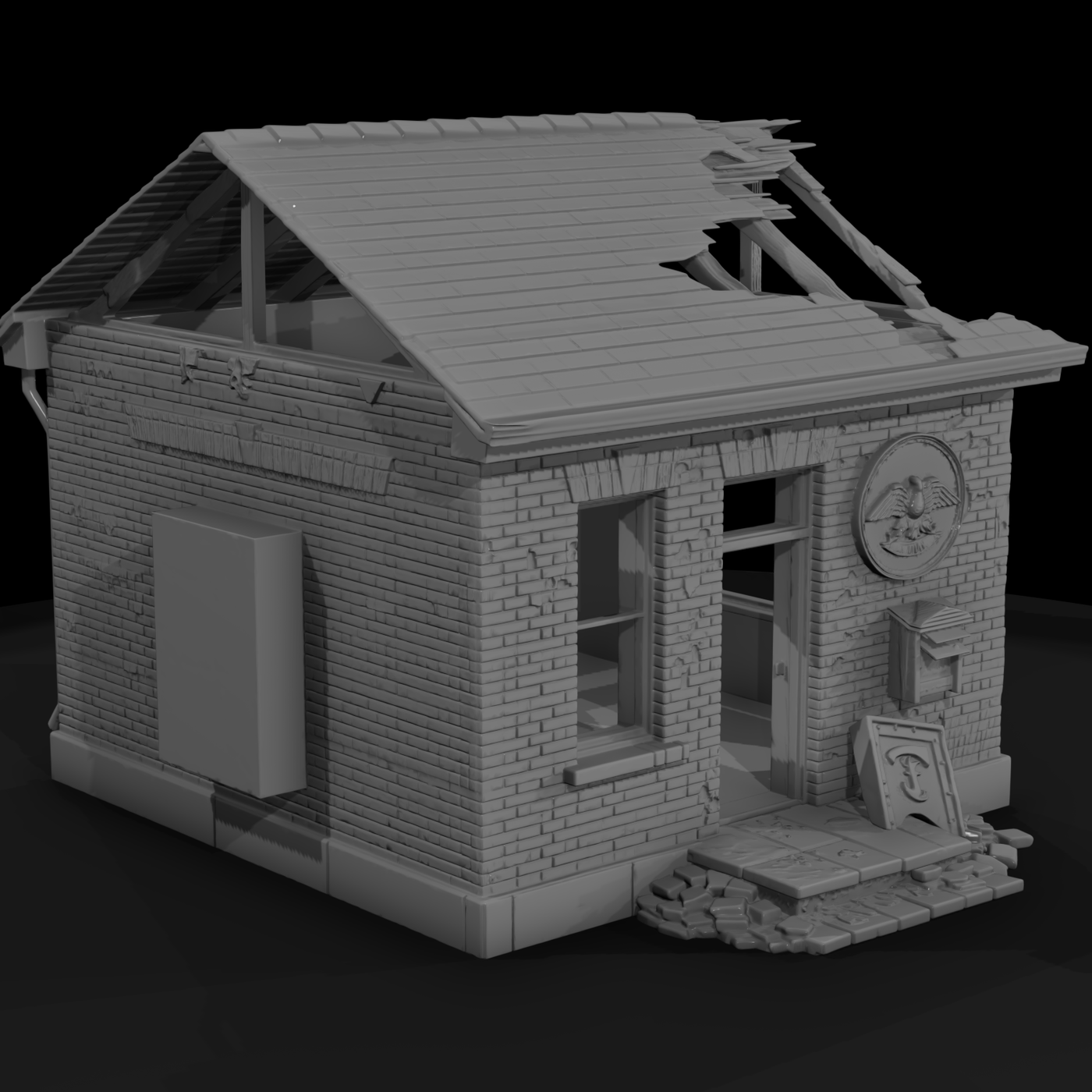 Ruined Small-Town Brick Post Office